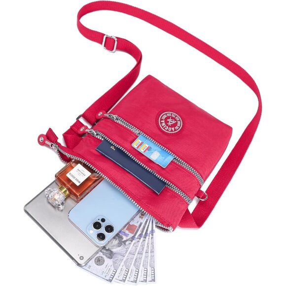 Lightweight Nylon Crossbody Bag for Women Small Travel Purse with Multiple Pocke - Picture 5 of 7